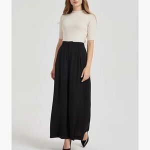 Tronjori High Waist Casual Wide Leg Long Palazzo Pants Trousers Black Size M